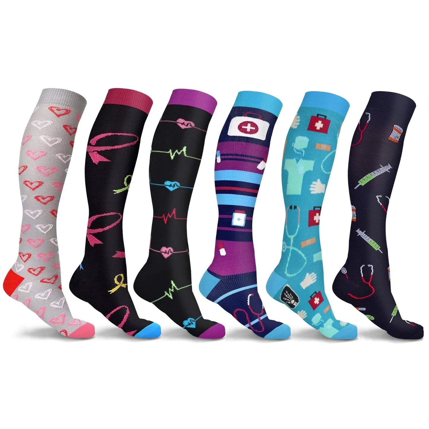 Whimsical Medical Print Compression Socks (6-Pack)