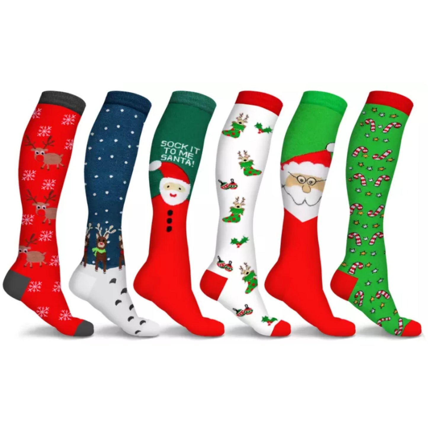 Holiday Fun Knee High Compression Socks (3-or-6 Pairs)