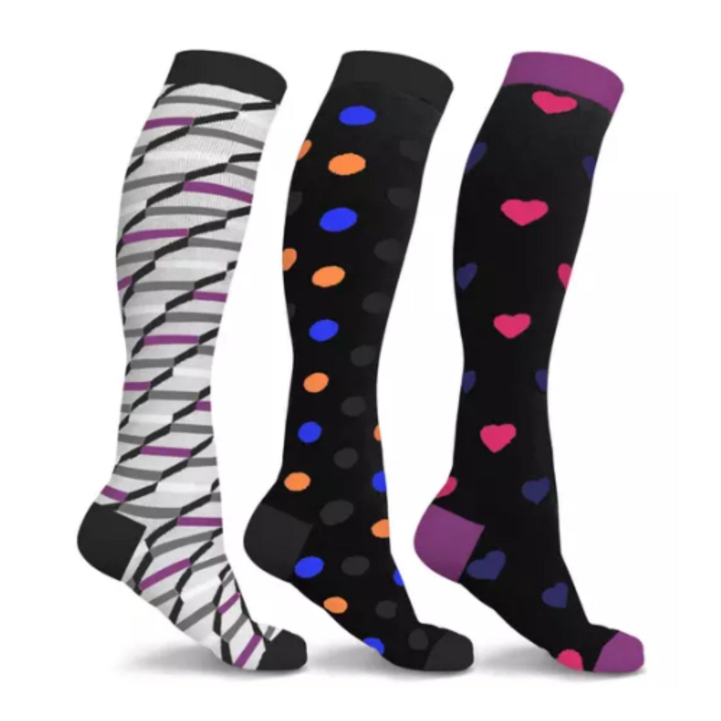 DCF Fun and Novelty Knee High Compression Socks (3-Pack)