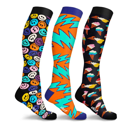 DCF Fun and Expressive Compression Socks (3-Pack)