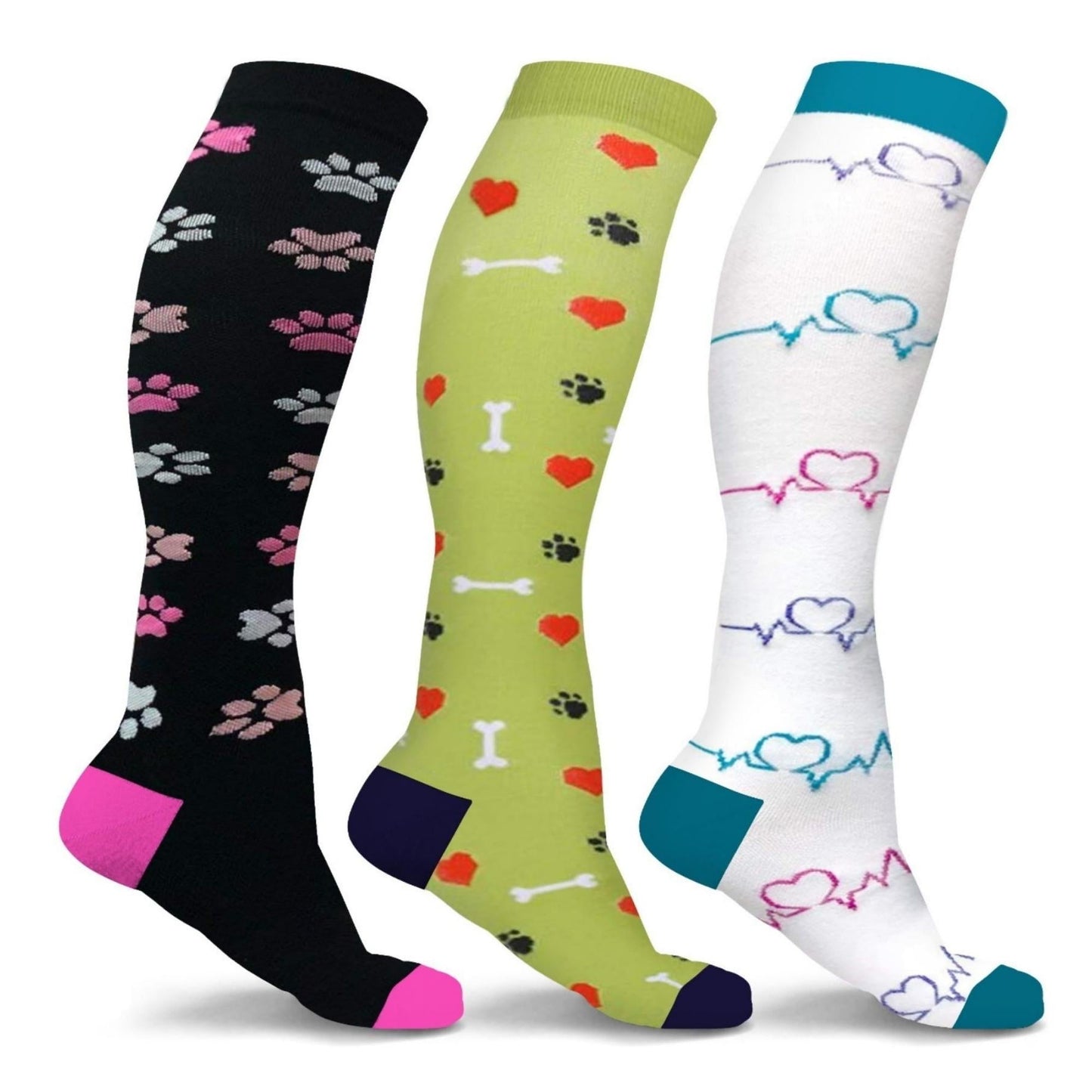 DCF Fun & Patterned Knee High Compression Socks (3 Pairs)