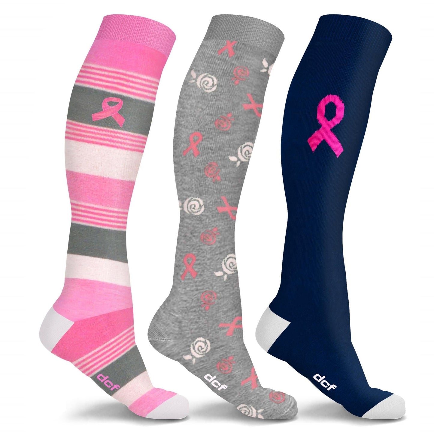 DCF Breast Cancer Support Compression Socks (3-Pack)